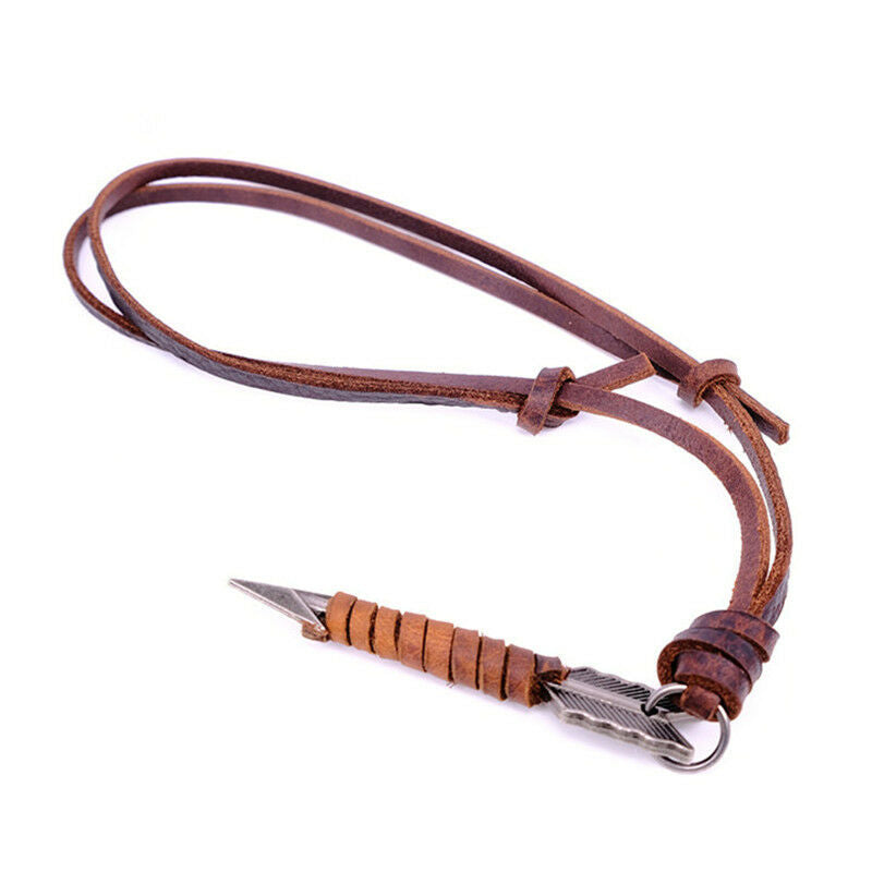 Unique Creative Arrow Pendant Unisex Retro Long Chain Leather Rope Necklac.l8