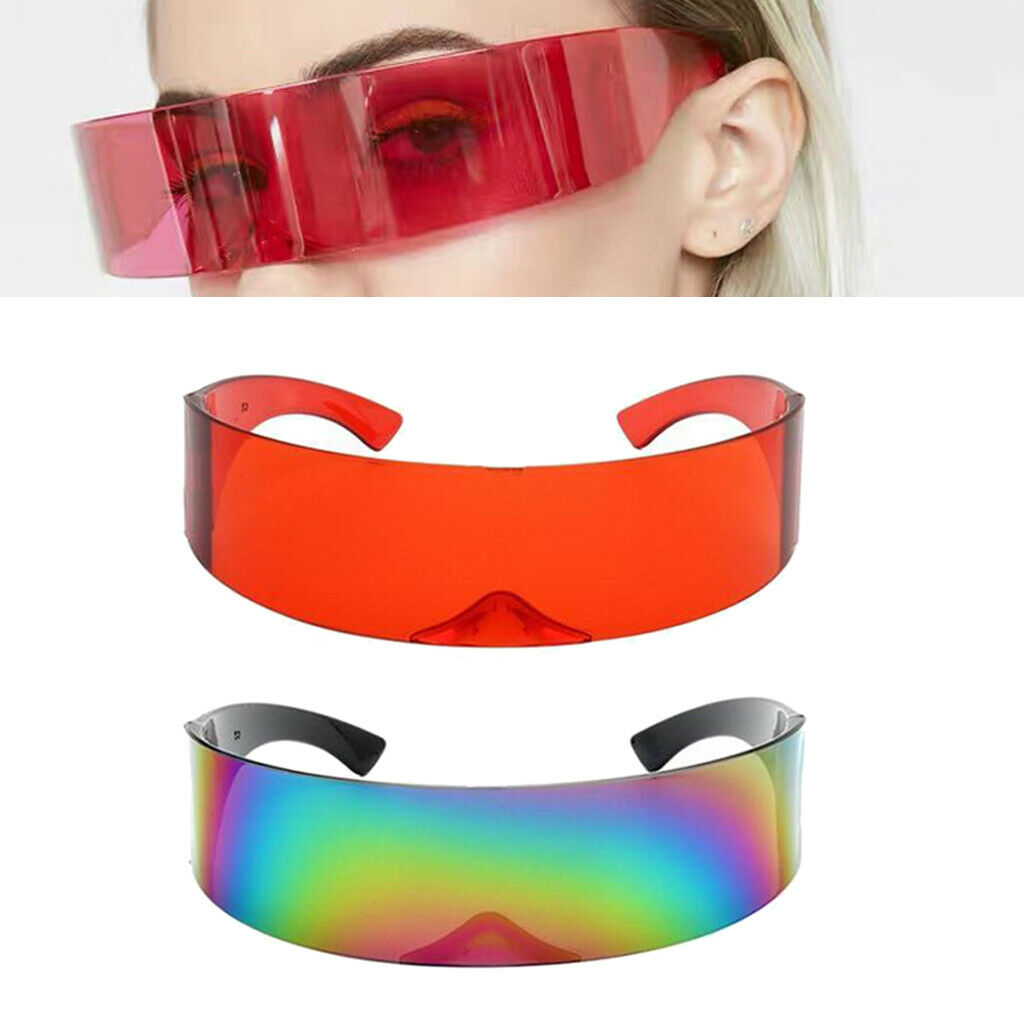 2Pcs Futuristic Visor Sunglasses Robotic Narrow Sun Glasses Party Supplies