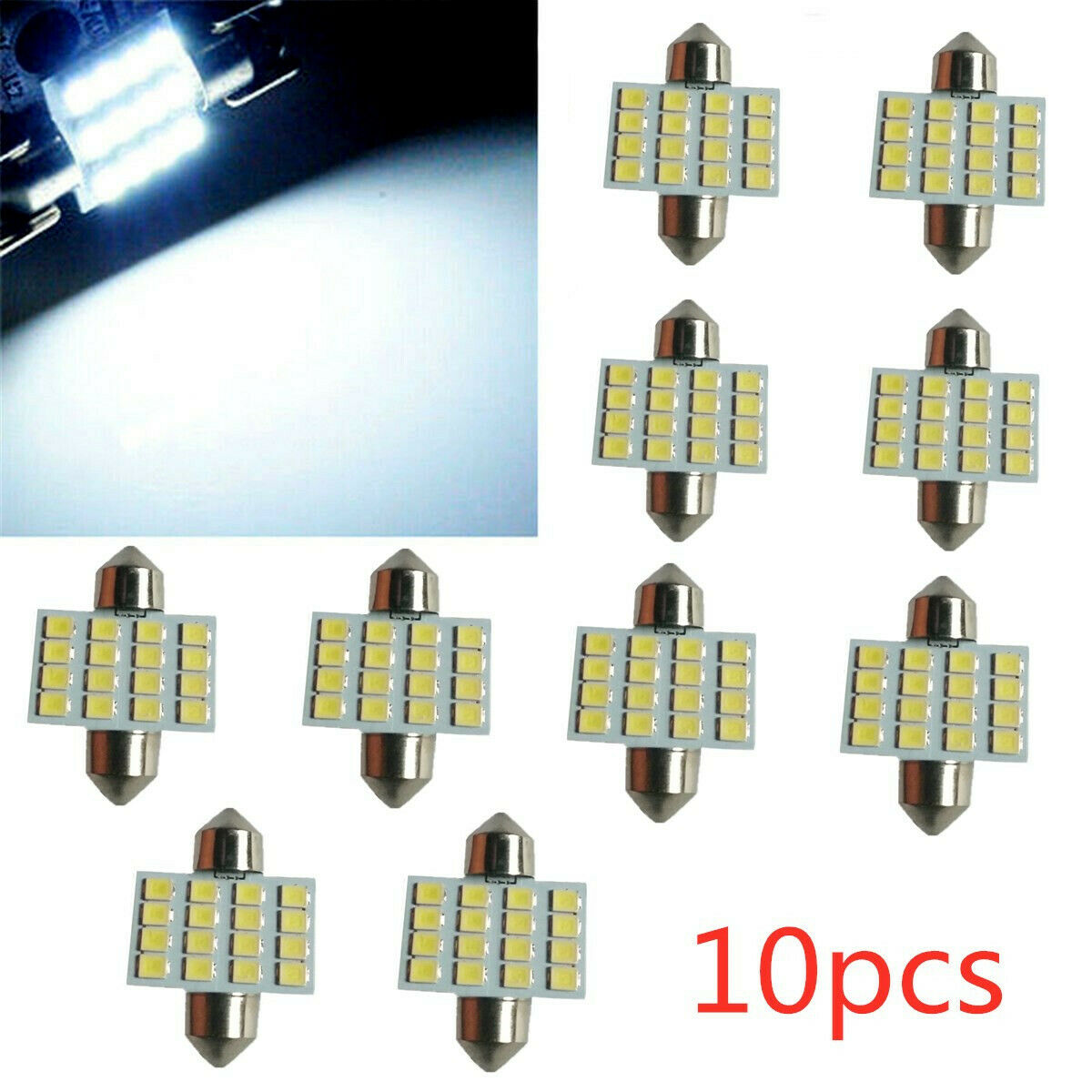 10X White 31mm 16 LED SMD Festoon Dome Car Bulb 3021 3022 DE3175 Light Lamp Good