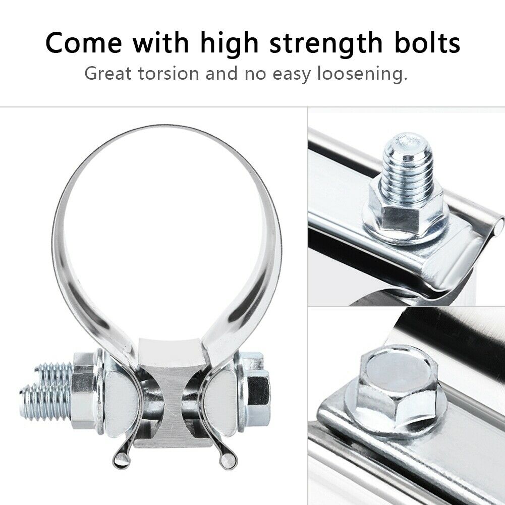 2.5"/66mm Clamp-On Stainless Exhaust Pipe Connector Sleeve Joiner Clamps Kit Set