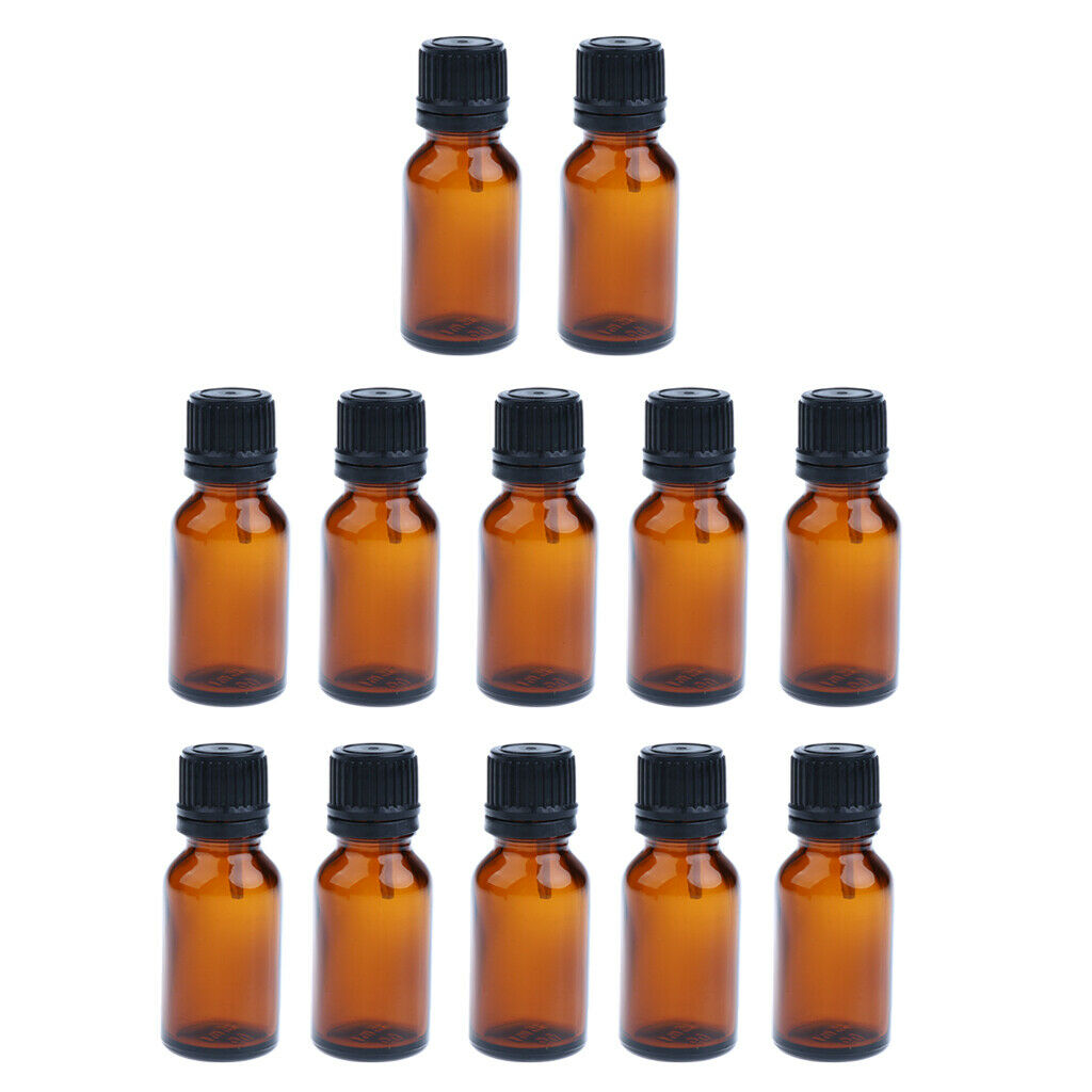 2X 12 Pieces Glass Essential Oil Refillable Brown Amber Bottles for Travel 15ML