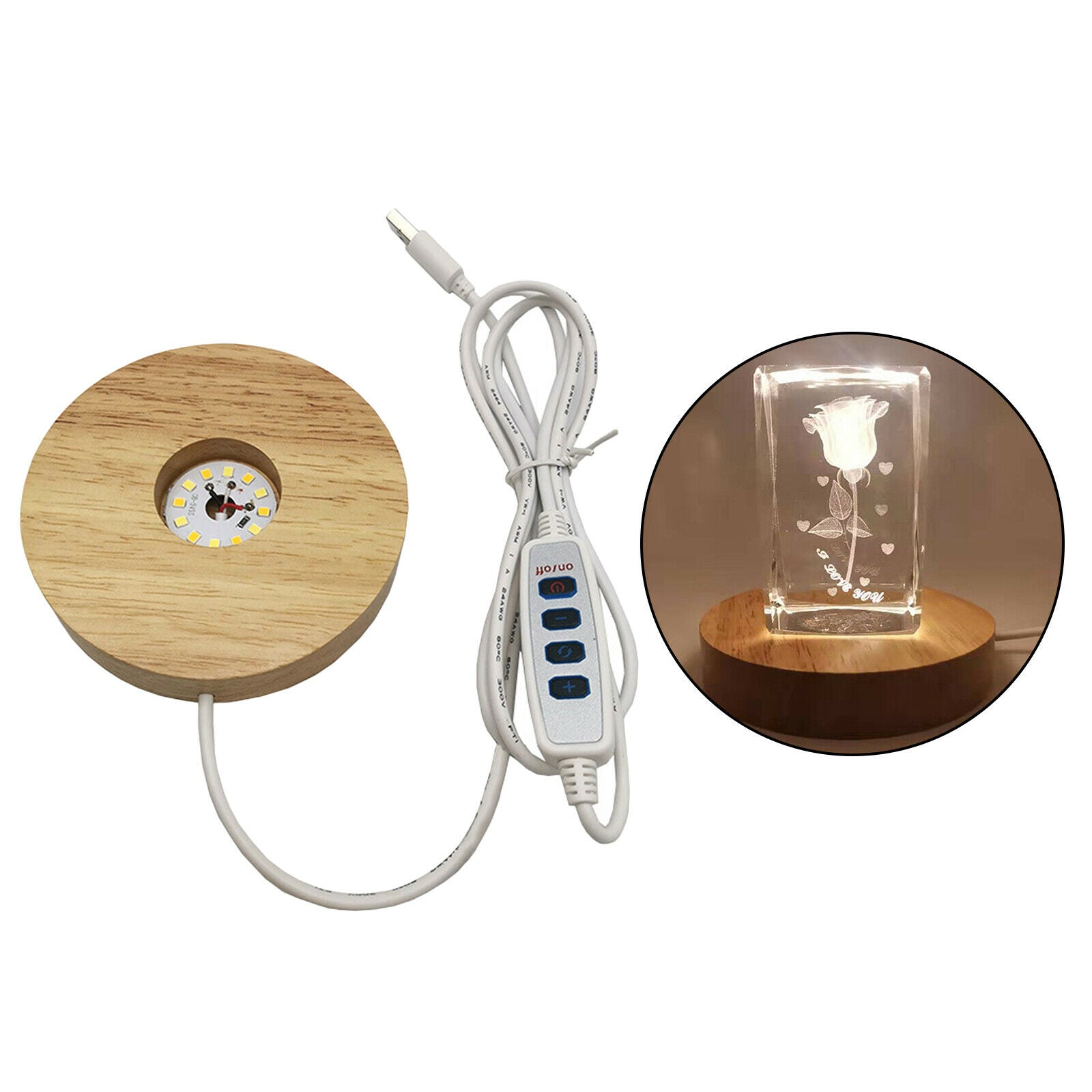 USB 3 Colors Wooden LED Light Base for Crystal Ball Vase Acrylic Easy to Use