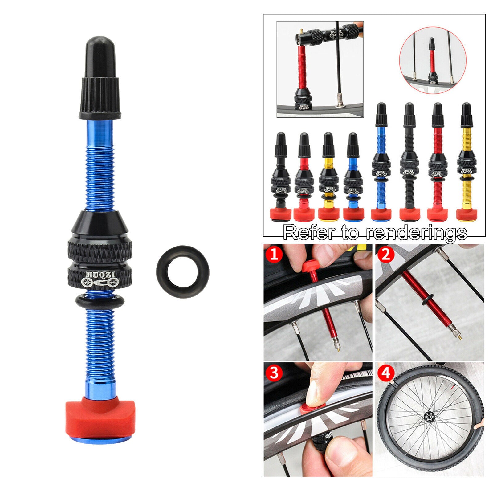 Alloy Tubeless Presta Valve Stem Road Bicycle Tubeless Rim Core 60mm,Blue