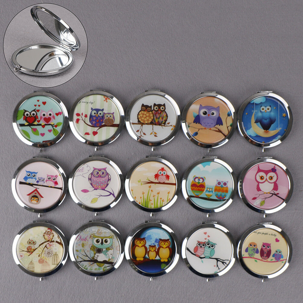 Women makeup compact pocket owl mirrors portable double-side folding mirro.l8