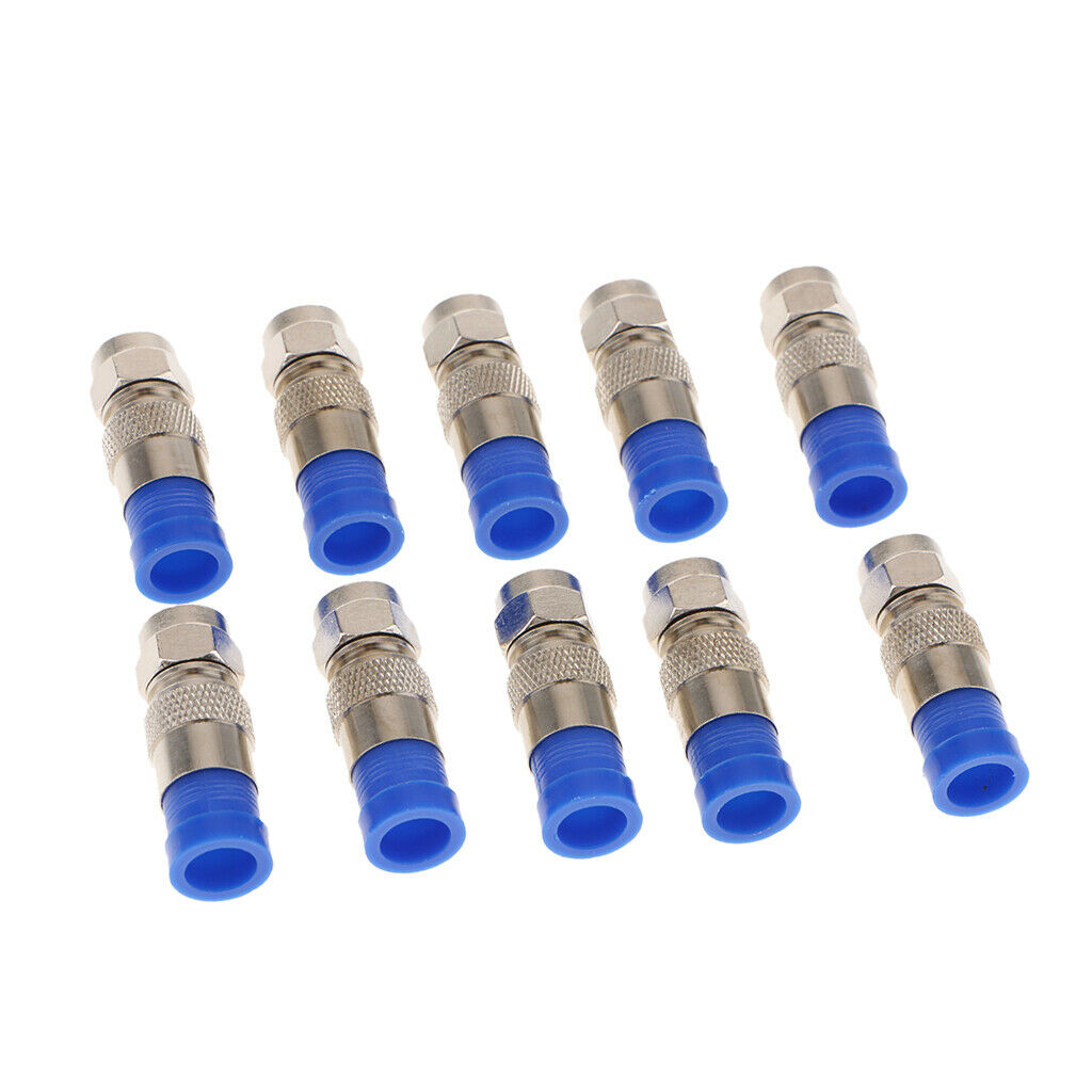 10Pcs RG6 Quad Shield Coaxial F Connector Adapter Compression Fittings Blue