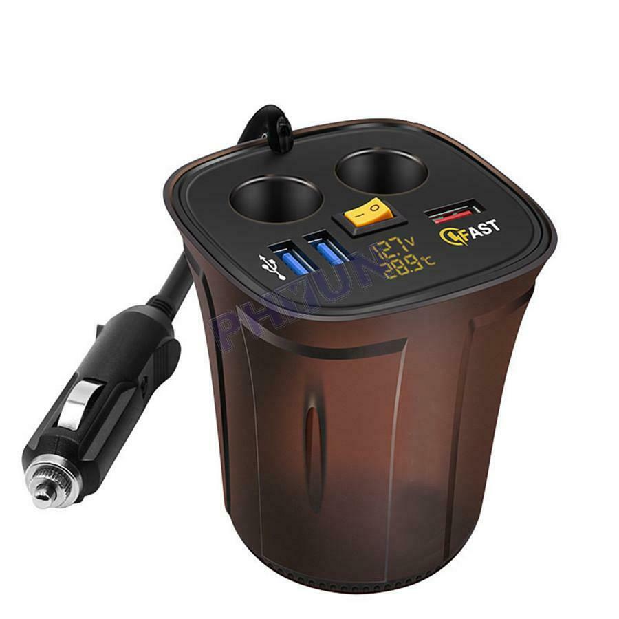 12V Car QC3.0 USB Socket Fast Charger Voltmeter Cigarette Lighter Thermometer