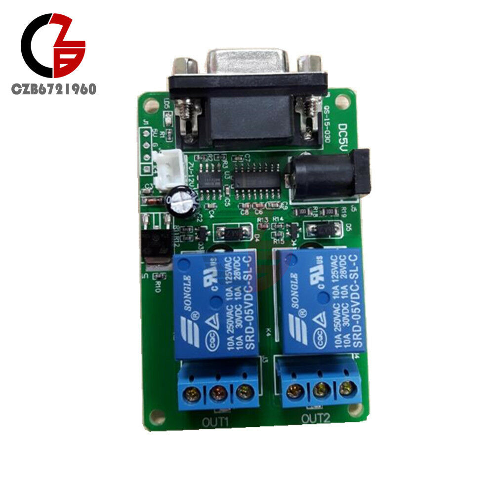 RS232 DB9 Serial Control Relay DC 5V 9-12V 2 Channel 2CH Switch Board for SCM PC