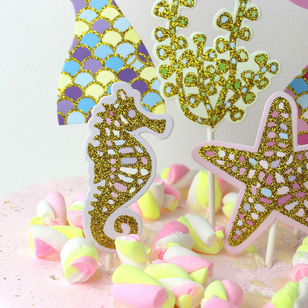 5pcs/set cute mermaid tail starfish coral seahorse cake toppers party supp.l8