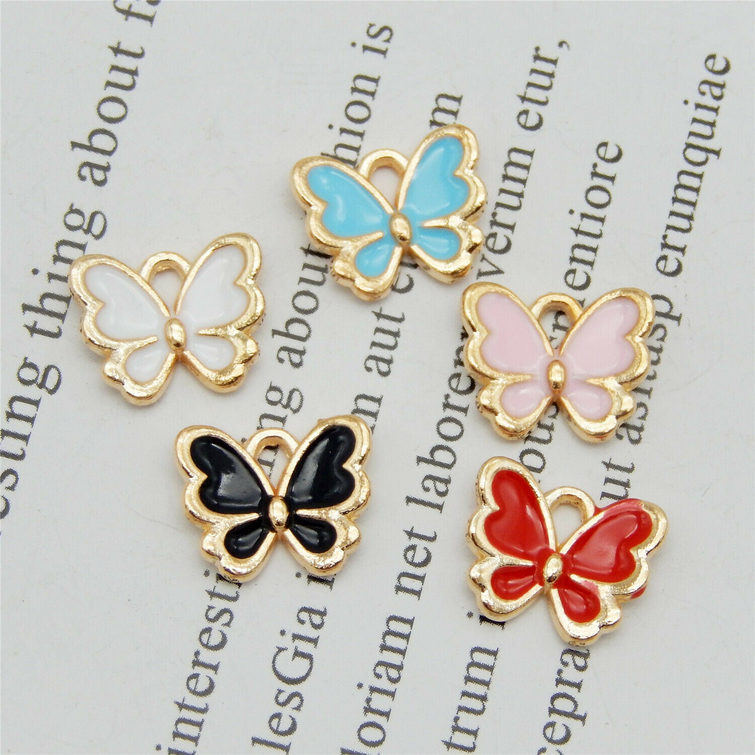 Mixed Color 13x11mm Enamel Butterfly Pendant Charms Jewelry DIY Accessories 40pc