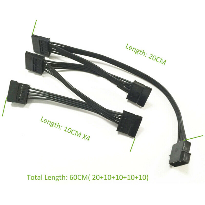 4Pin IDE 1 to 5 SATA 15Pin Hard Drive Power Supply Splitter Cable for DIY PCW3I3