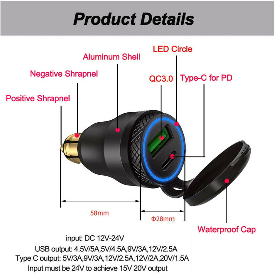 New QC3.0 USB Type C PD Fast Charger Power Adapter Hella DIN Plug Socket For BMW