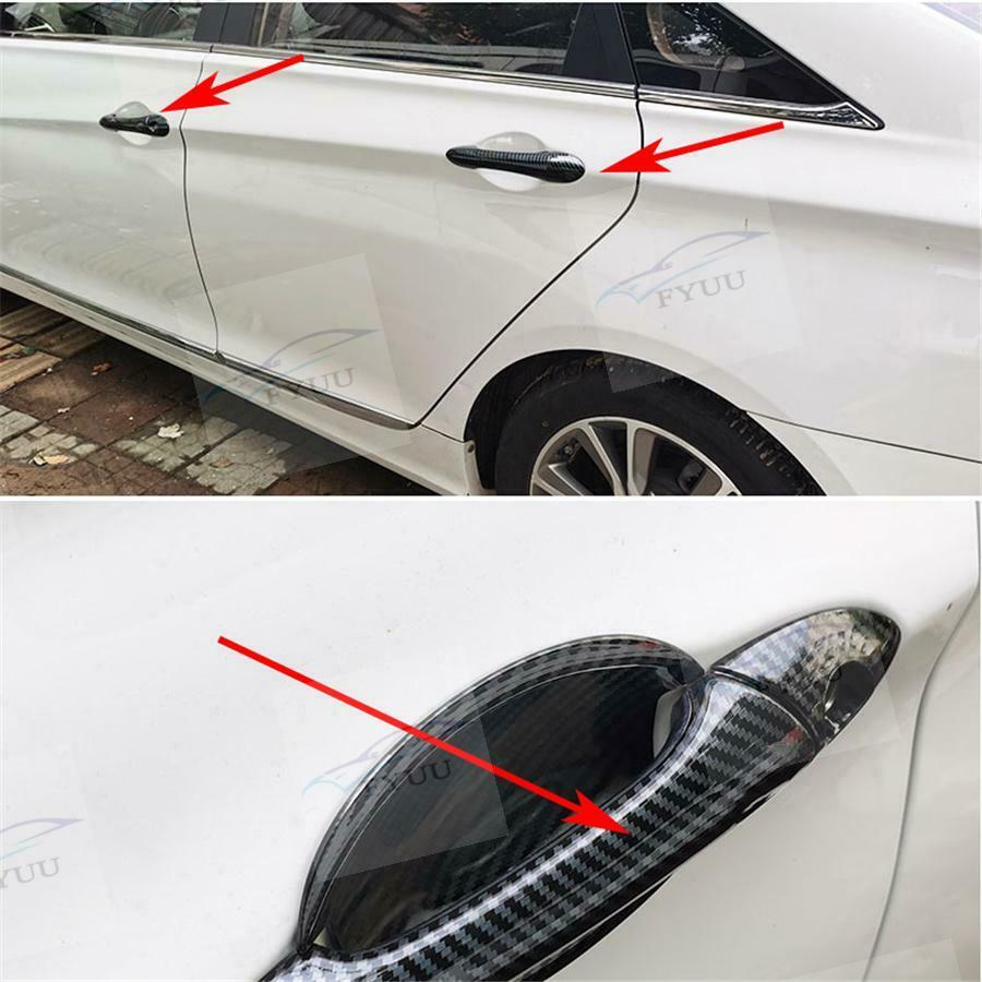 For 11-14 Hyundai Sonata Glossy Black Carbon Fiber Look Door Handle Covers Trims