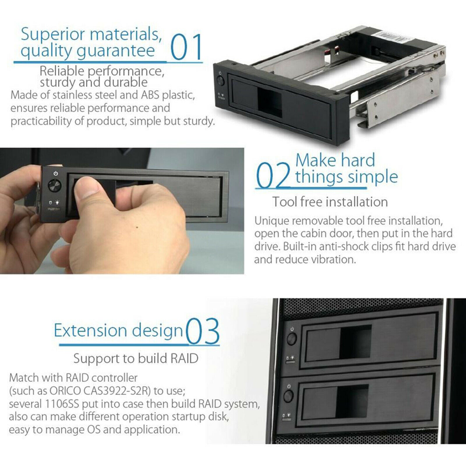 Hard Drive Caddy Tray Mounting Bracket 3.5" SATA HDD Frame Latch Design