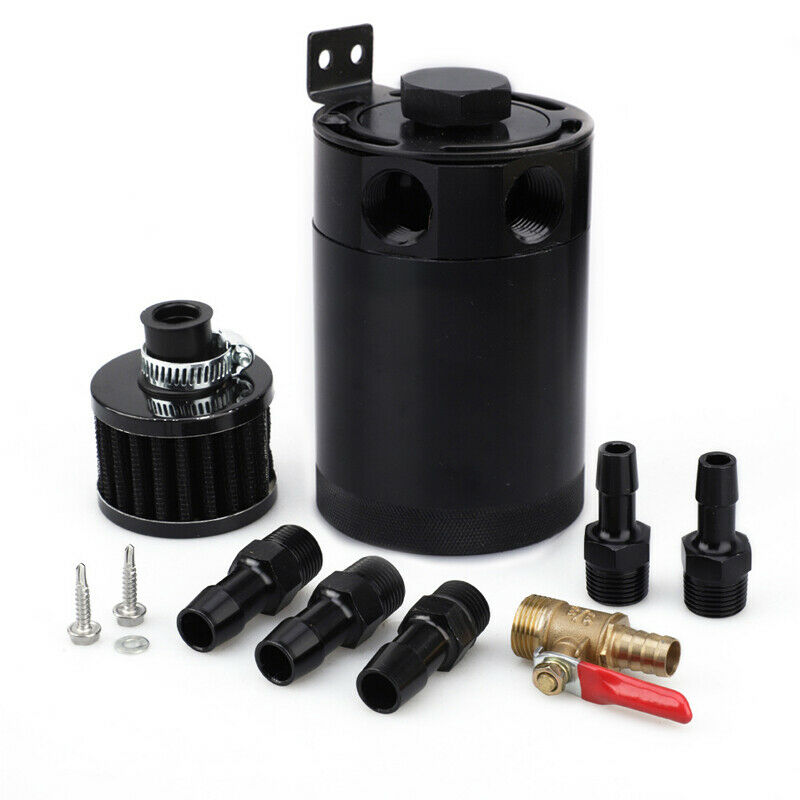 2-Port 3/8" NPT Oil Catch Can Tank Baffled Reservoir with Drain Valve Breather