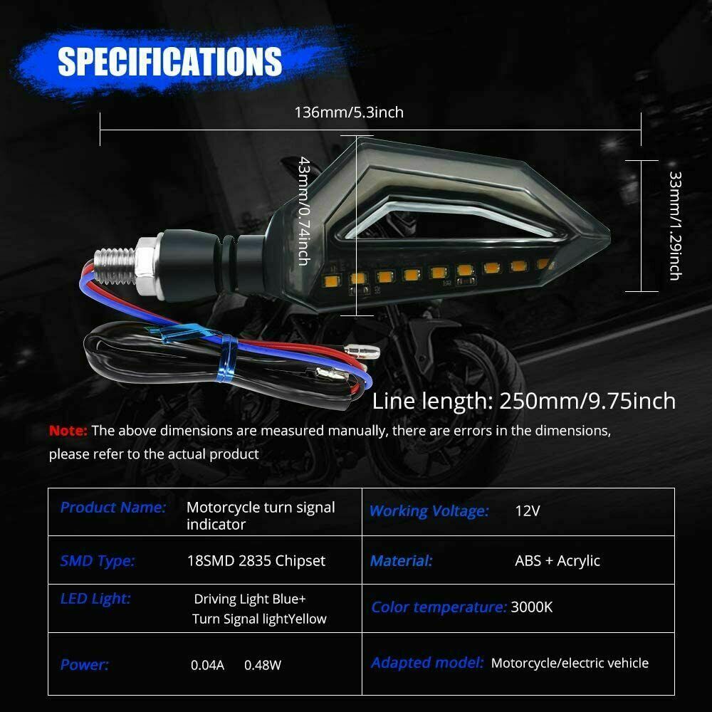 Motorcycle Turn Signal LED Amber Blue Indicator Light Blinker Lamp Universal 12V