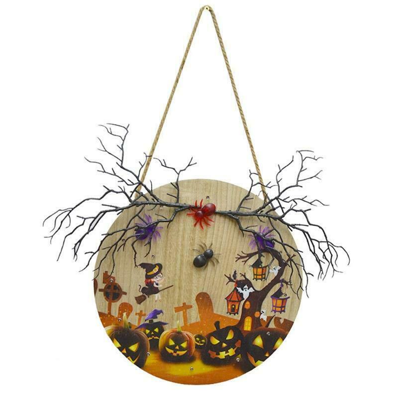 Halloween Sign Front Door Decor Farmhouse Porch Wall Signs with LED Light Decor