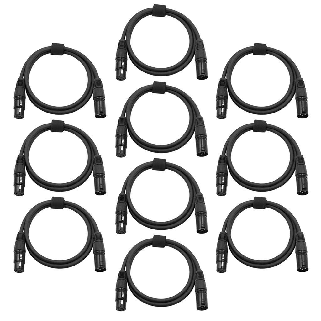 10 Pack 6.5ft/2m XLR Microphone Cable DMX512 Mic Aduio Cord For