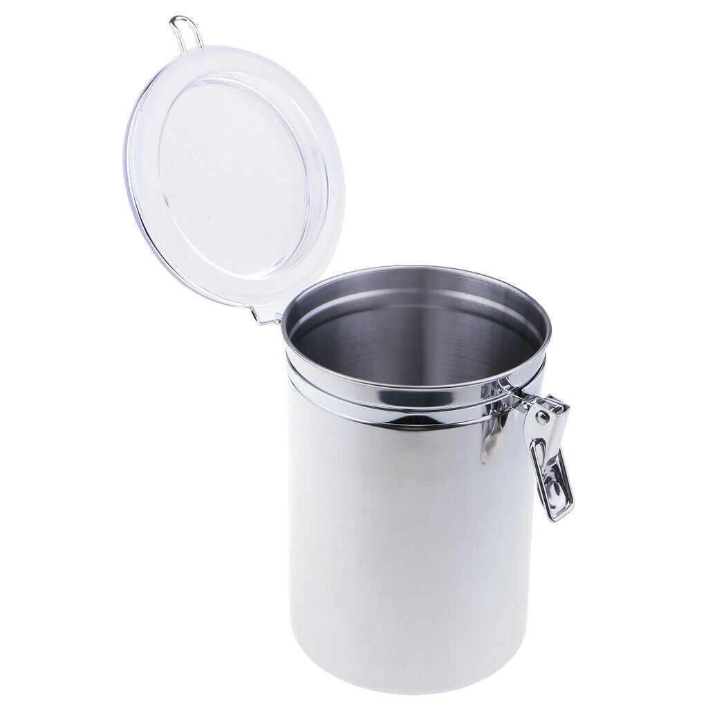 Stainless Steel Airtight Canister with Clear Acrylic Lid and Locking Clamp 60oz