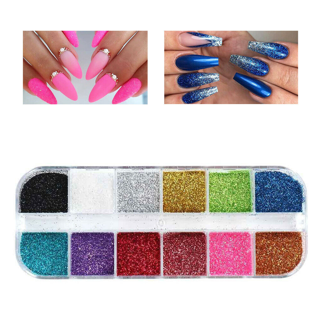Retro 12 Grid Powder Nail Glitters for Decoration Makeup DIY UV Gel Polish