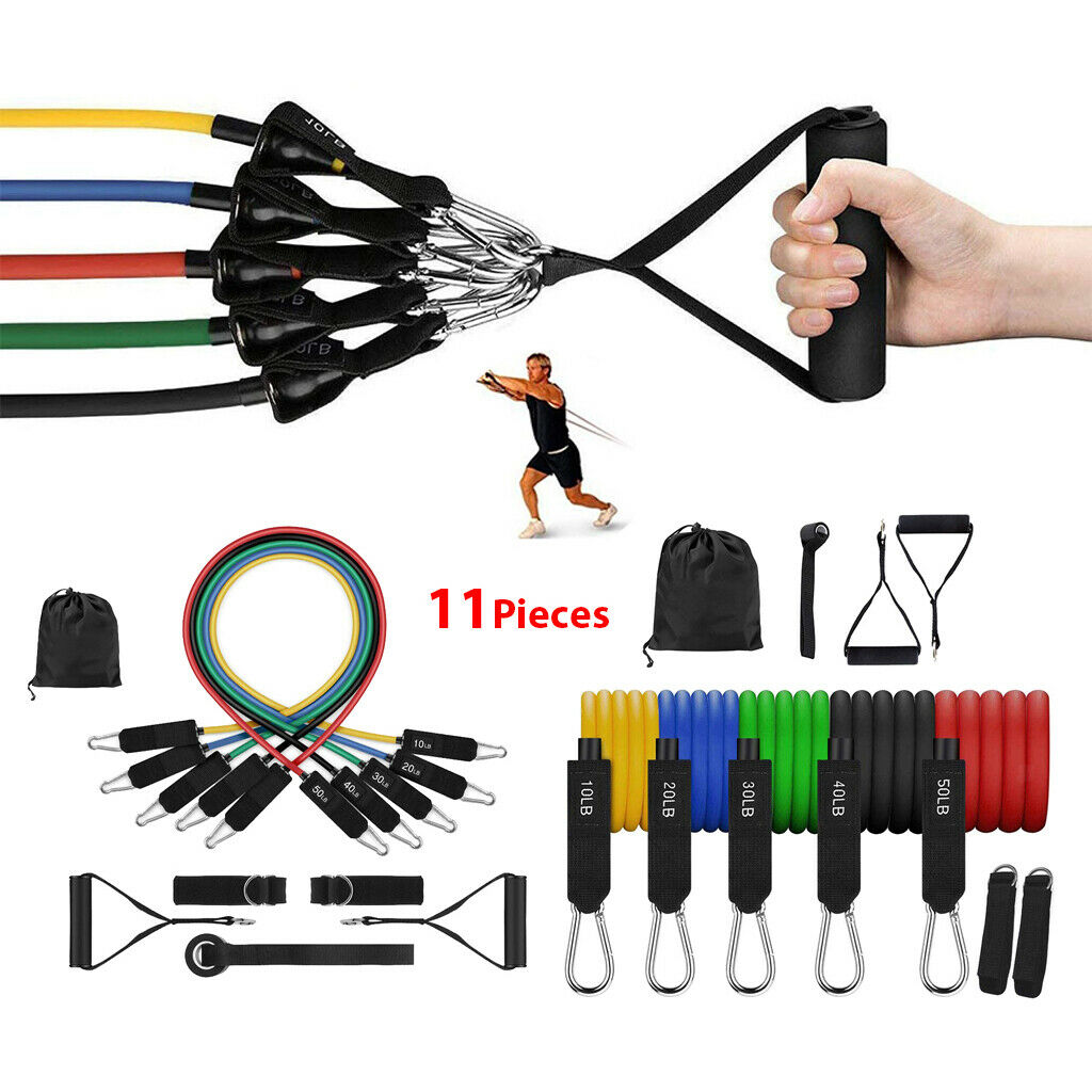 11 Pieces Exercise Bands Set with Foam Handles Workout Bands Kit Gym Yoga