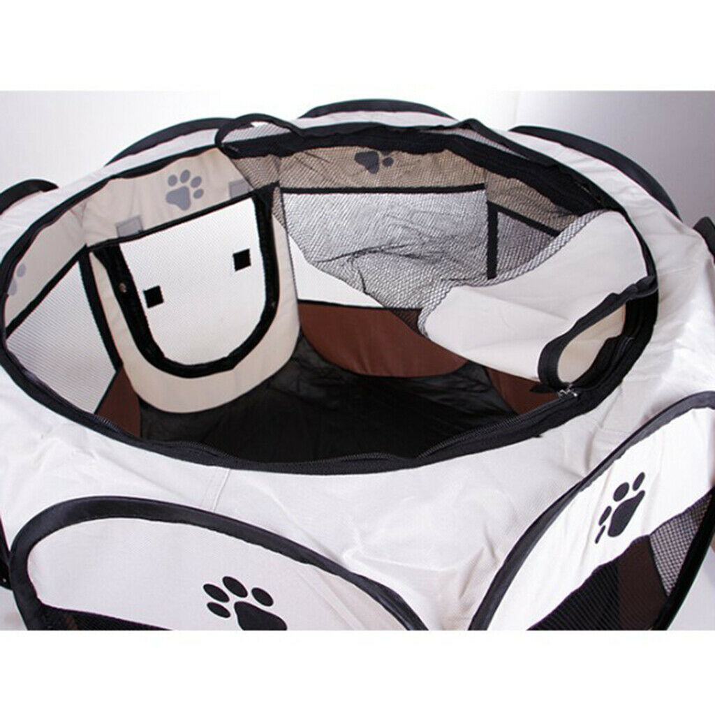 Pet Folding Playpen Portable 8-Panel Kennel Fences Tent Brown_S