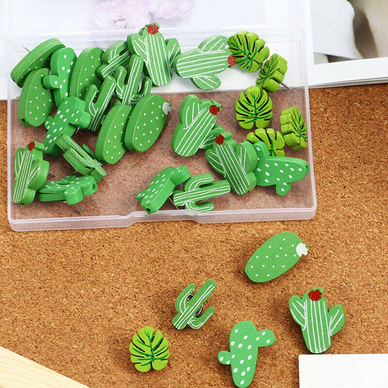 30Pcs Wooden Push Pins Cactus Palm Leaf Thumb Tack Decor Cute Pushpins for WFCA
