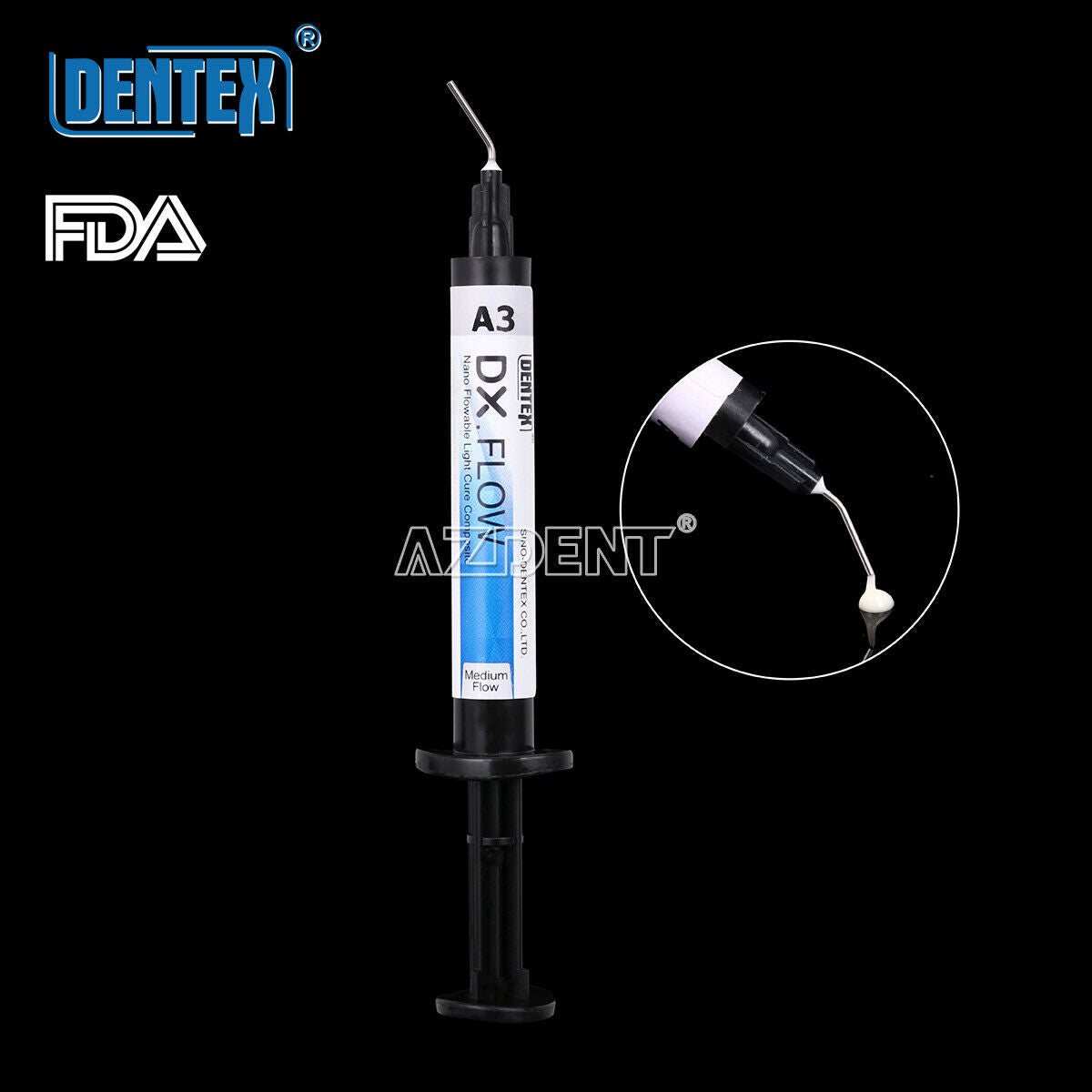 5pcs Dental Flowable Medium Flow Light Cure Composite A3 Shade DENTEX DX.FLOW
