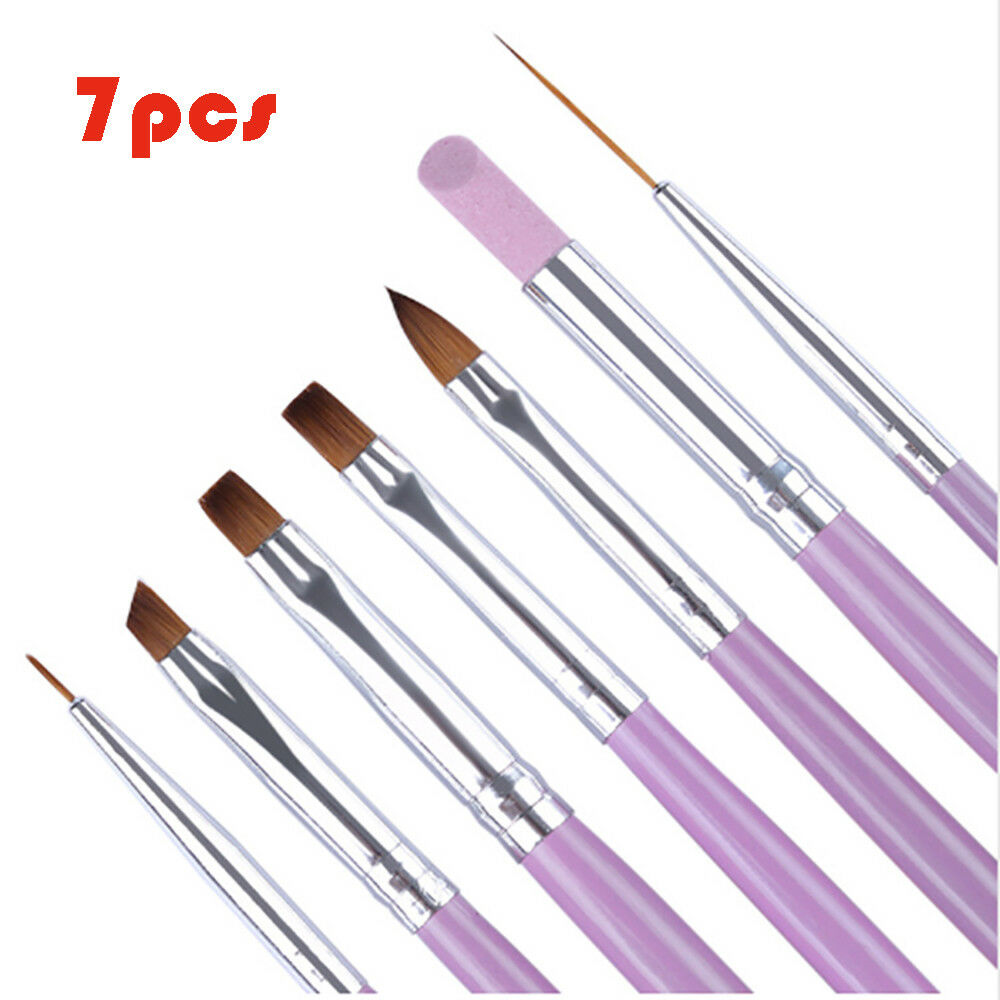7Pcs Nail Brush Paint Liner UV Gel Gradient Cuticle Remove Tools Acrylic Pen Set
