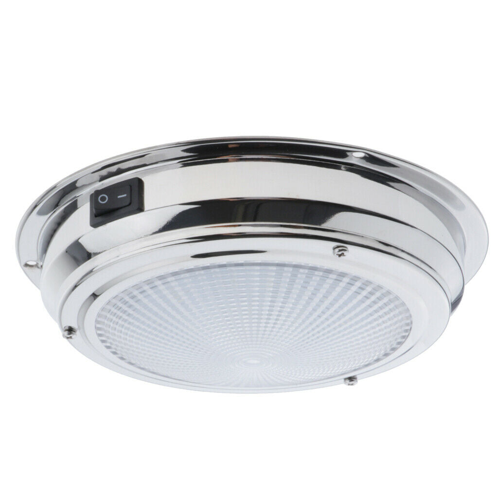 12V 6W Stainless Steel LED Dome Light Boat Marine RV Cabin Ceiling Lamp 6.7"