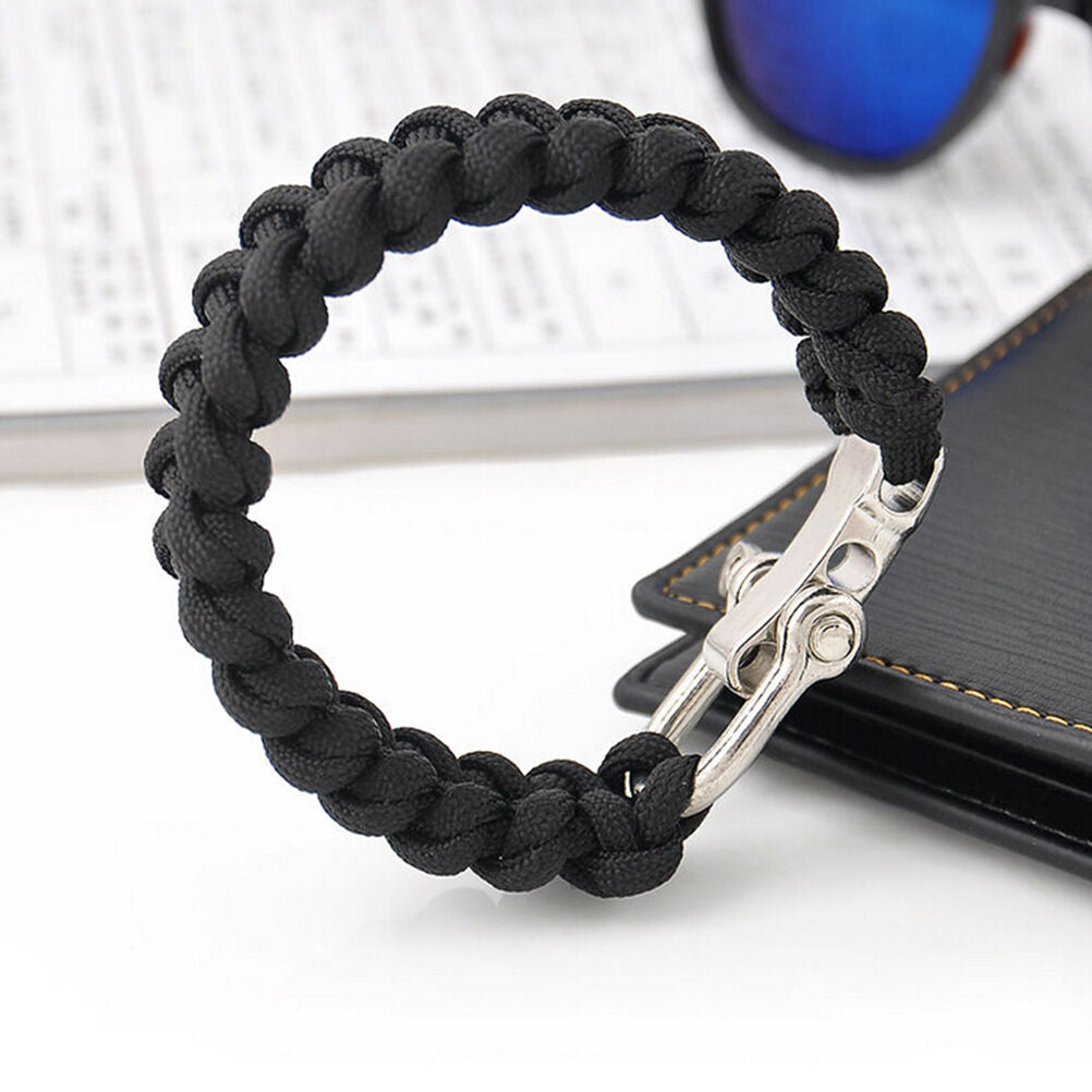 Survival Bracelet Para Outdoor Cord Black Rope Camping Steel Shackle Buckl.l8