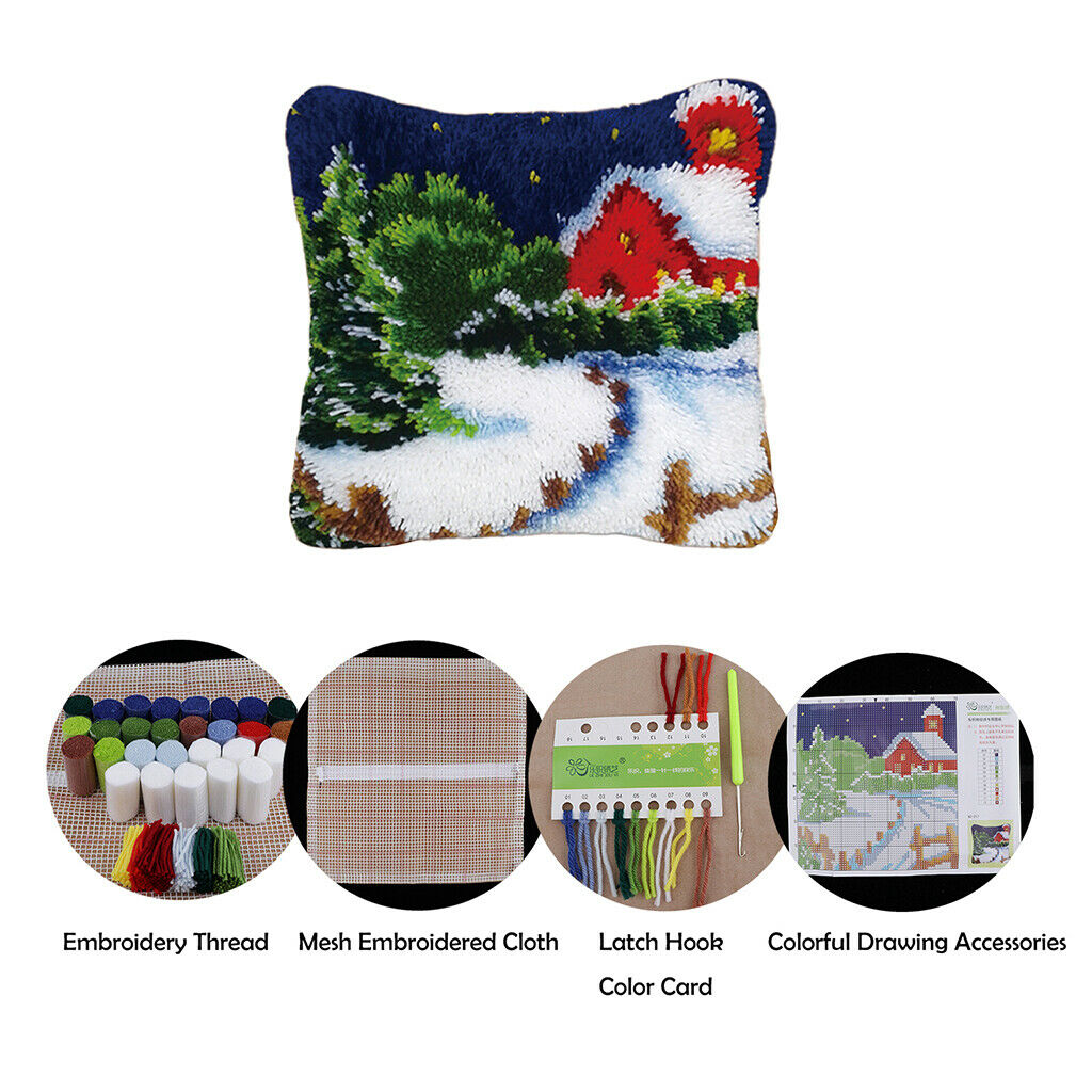 Latch Hook Rug Kit DIY Embroidery Needlework Cushion Pillow Mat Snow House