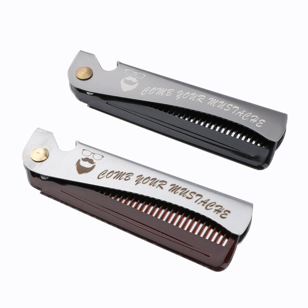 2Pcs Pocket Stainless Steel Folding Mustache Grooming Comb Hair Styling Comb