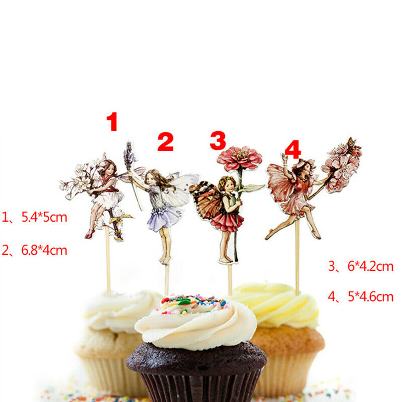 24Pcs Flower Fairy Girls Party Cupcake Cake Toppers Picks Birthday Party Decor