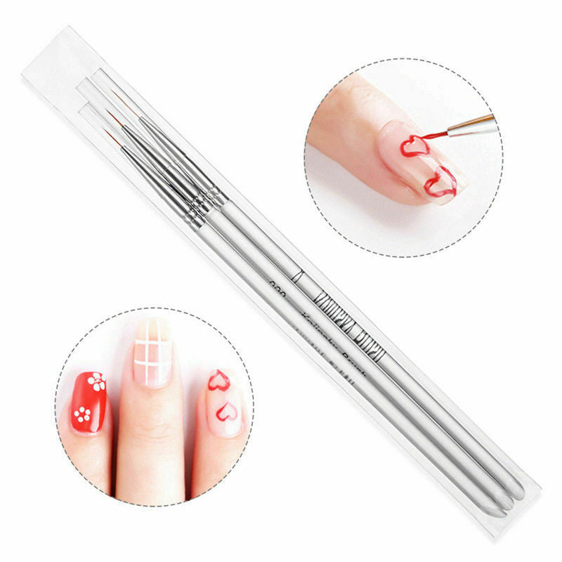 3x UV Gel Liner Drawing Brush Flower Painting Acrylic Pen Nail Art Manicure Tool