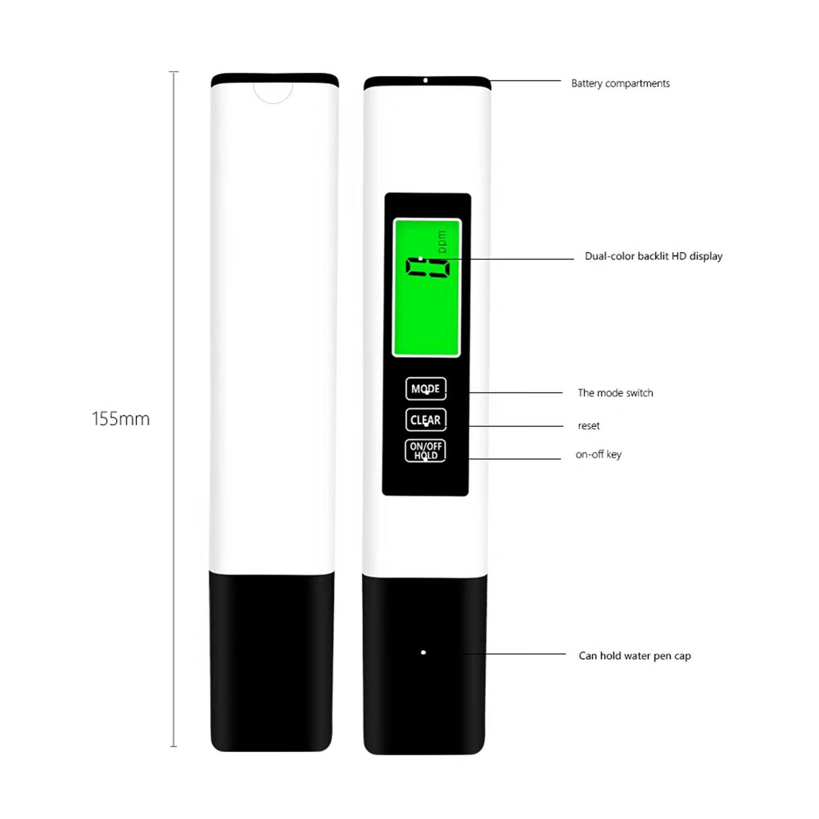 Drinking Water Tester 3 In 1 TDS Tester Pen 0-990ppm Multi-Function Meter