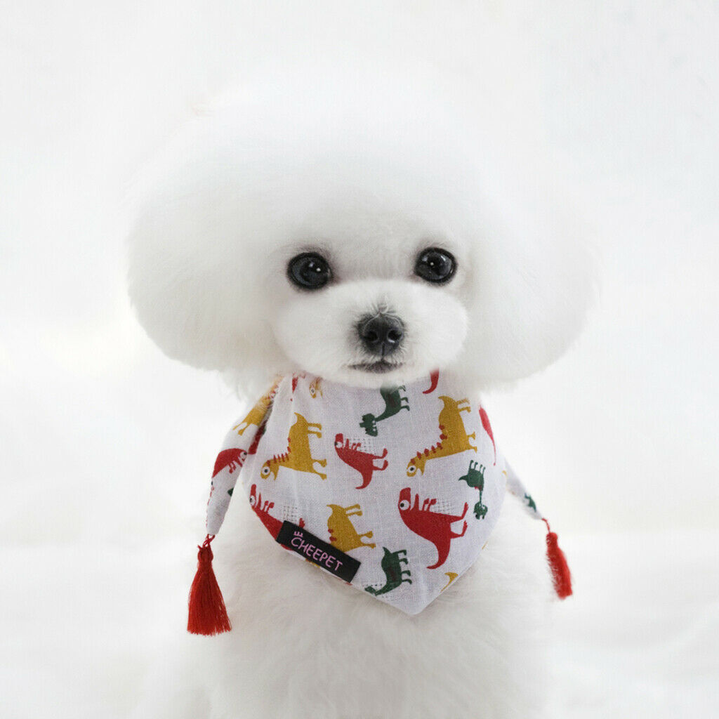 Dinosaur Pattern Pet Dog Puppy Collar Tassel Stretchable Saliva Towel S Red