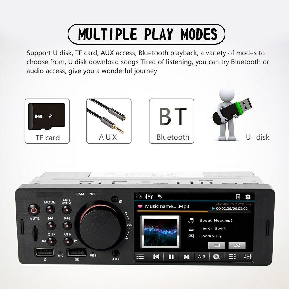 4.1" Car MP5 Player 1DIN Touch Screen Audio Video Bluetooth FM Radio + Carema P