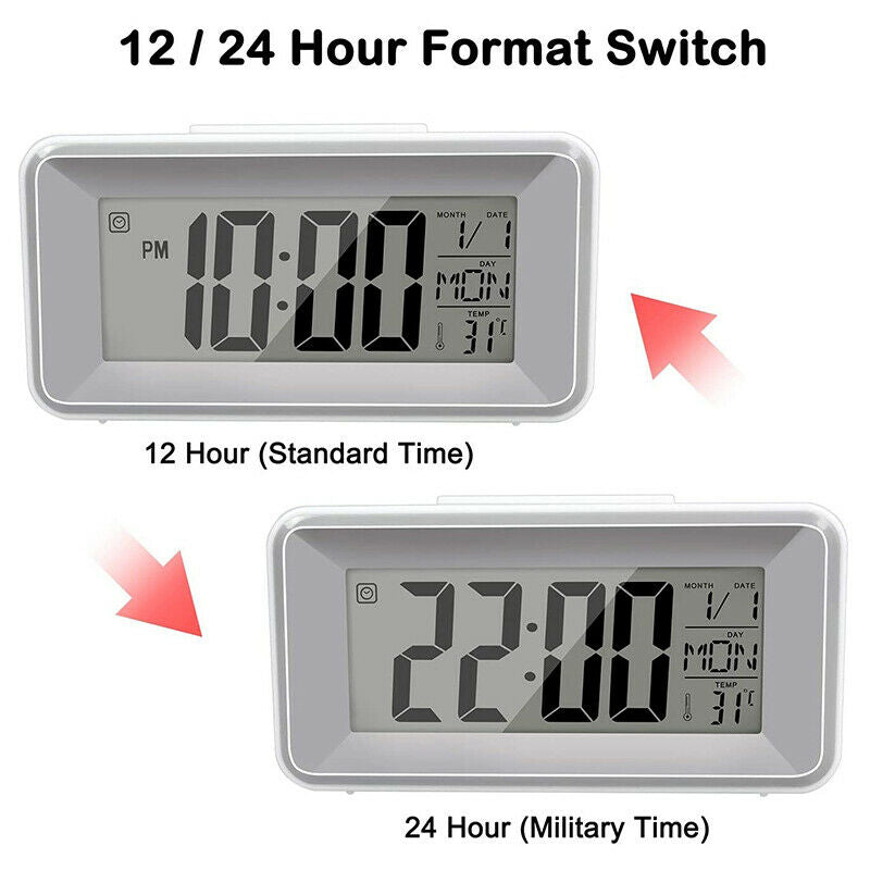 Digital Alarm Clock, Small LCD Desk Table Clock with Sound Control Light, 12/2X4