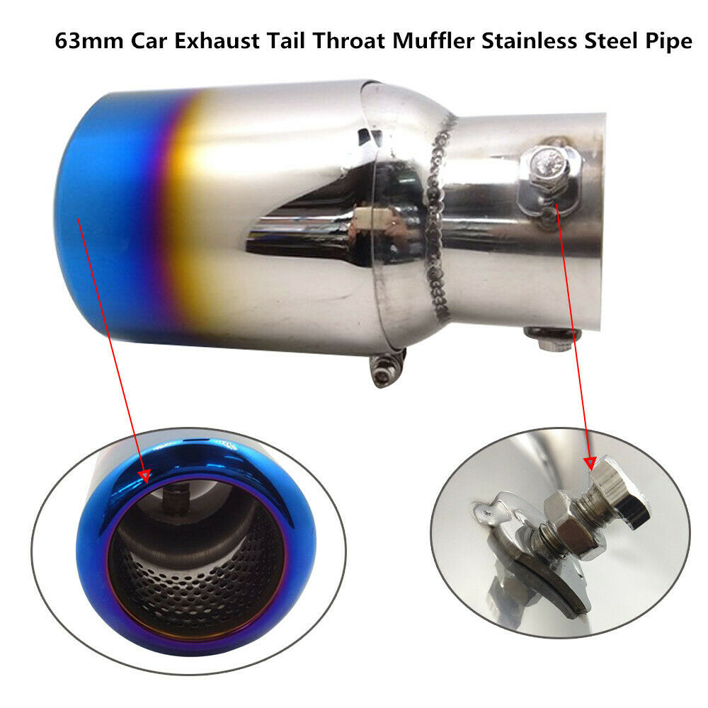 Car 63mm/2.48 inch Roasted Blue Exhaust Tail Throat Muffler Stainless Steel Pipe