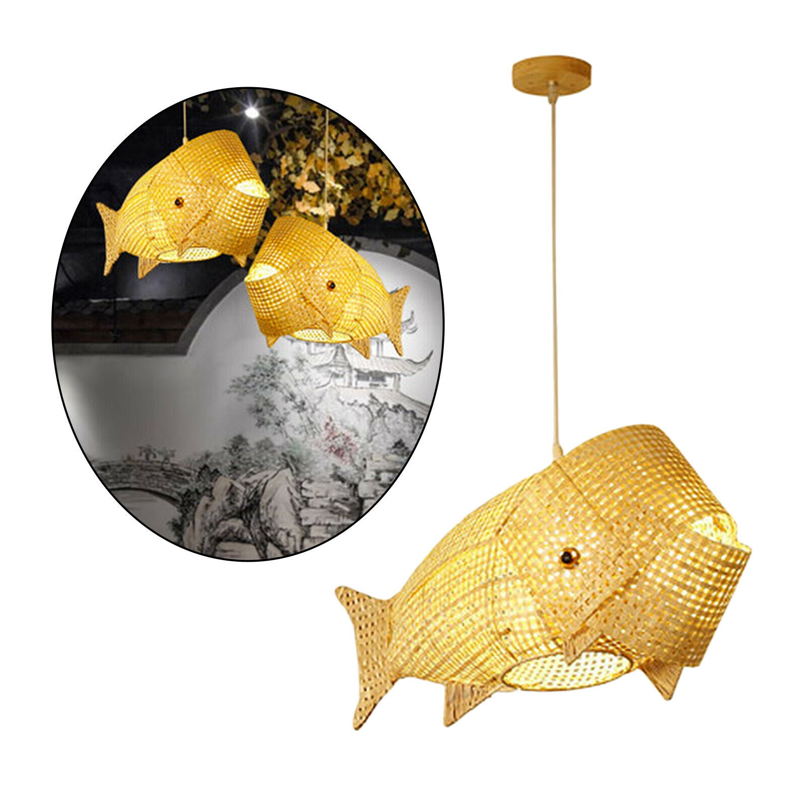Fish Shaped Bamboo Lampshade Bedroom Office Teahouse Chandelier Lamp Cover