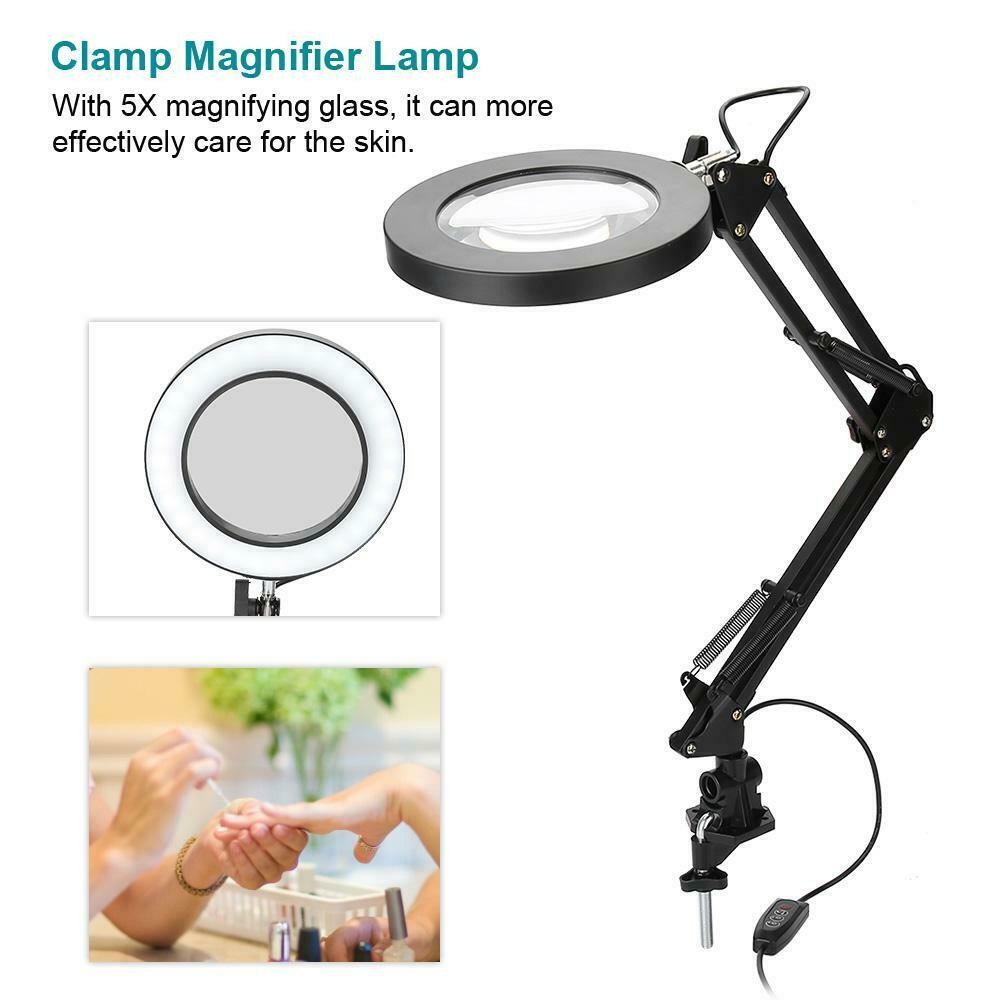 LED Light Large Lens Lighted Lamp Desk Magnifier Clamp Clip Magnifying Glass KIT