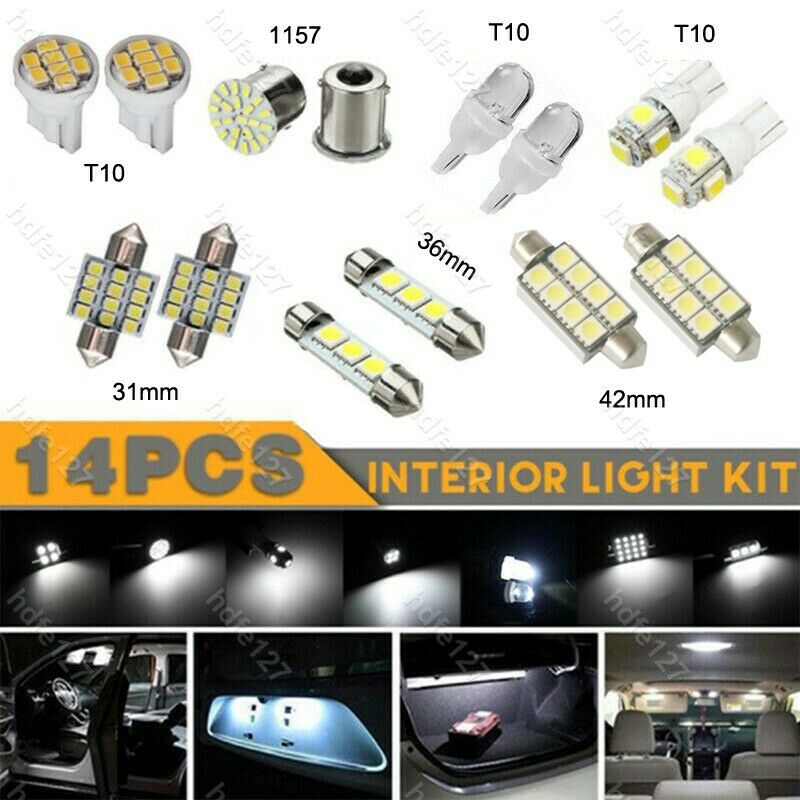 14Pcs/Set LED Interior Package Kit For T10 36mm Map Dome License Plate Lights an