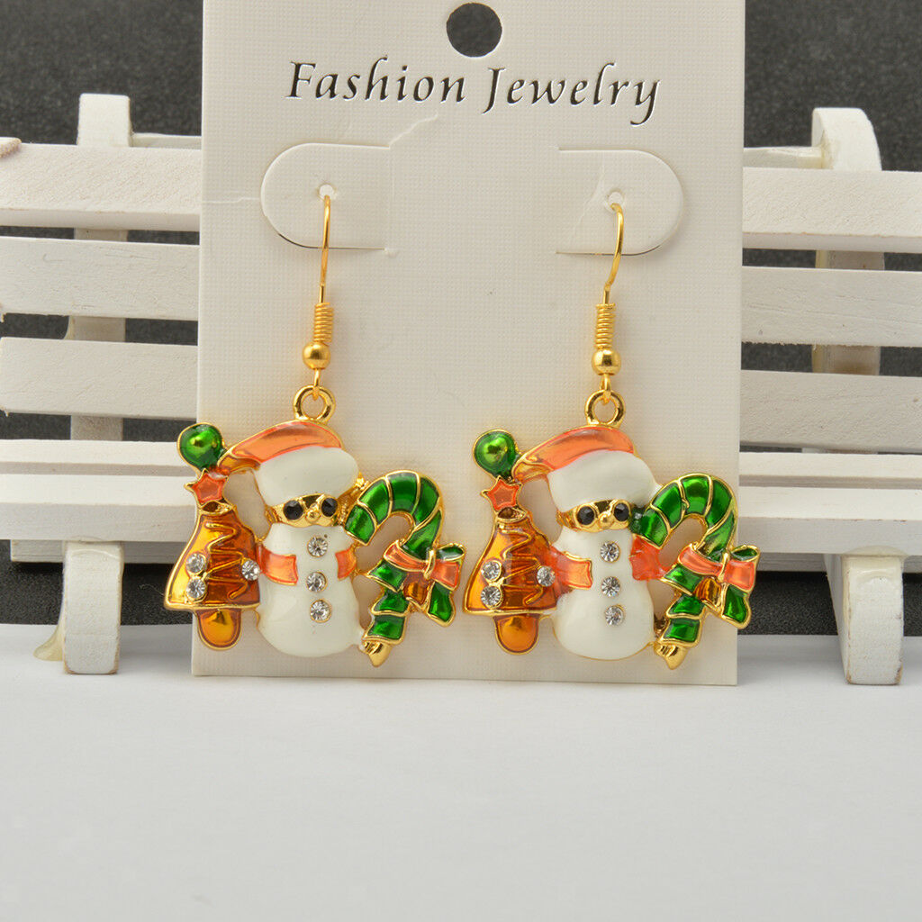 2 Pairs Novelty Christmas Gift Party Dangle Xmas Santa Bell Snowman Earrings
