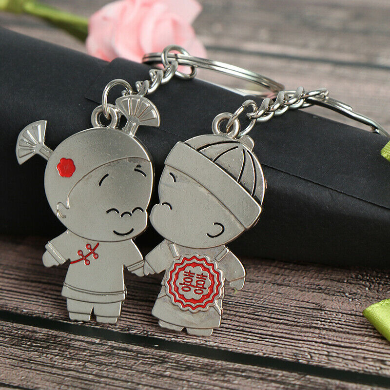 1Pair Boy and Girl Bride Groom Keychain Couple Lover Keyring Gift_DD
