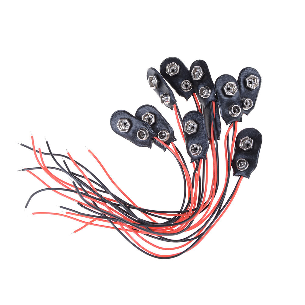 10x Black Red Cable Connection 9V Battery Clips Connector Buckle 15cm Dur.l8