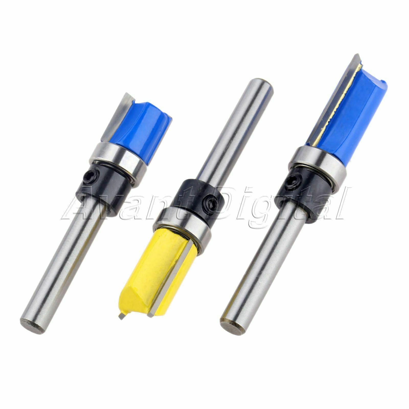 Router Bit 3Pcs 1/4" Handle Straight Template Milling Cutter Woodworking Tool