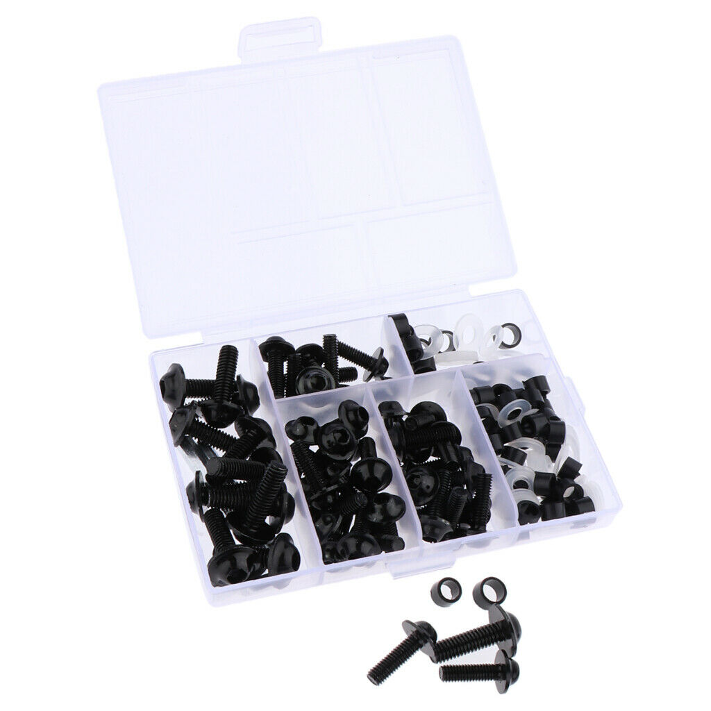 158Pcs Motorcycle Metal Complete Fairing Bolt Kit Bodywork Screws Nuts - Black