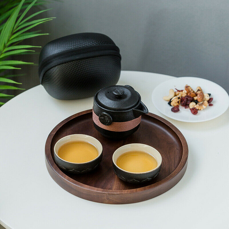 Black Ceramic Teapots With 2 Cups Portable Travel Office Tea set DrinkwaWF