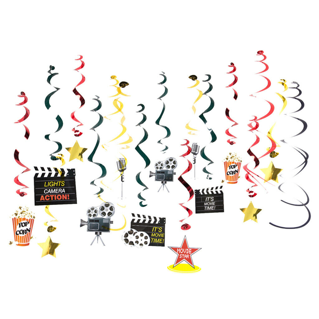 Pieces of 30 Movie Theme Cutouts Hanging Swirls Birthday Oscar Party Spiral