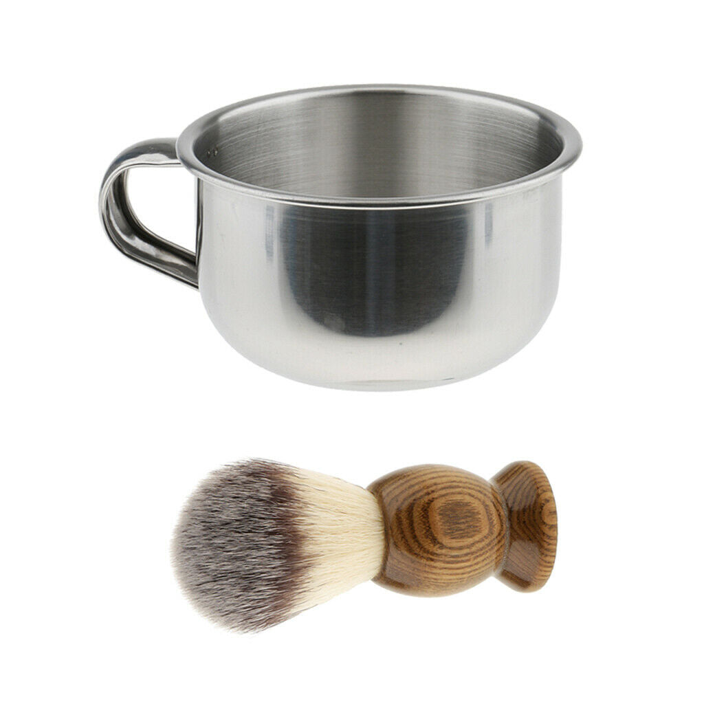2 Pieces Men Barber Beard Grooming Moustache Shaving Brush Bowl Mug Cup Set